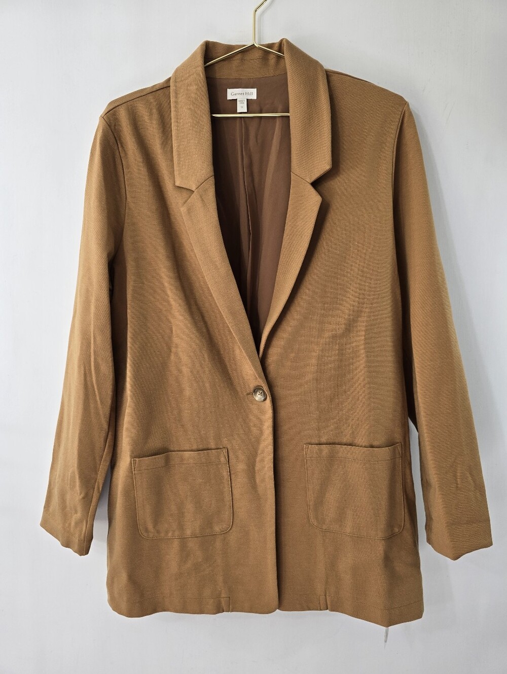 Garnet Hill Knit Relaxed Blazer Ponte Praline Brown Camel Tan NWT Academia Sz 12 - Picture 2 of 10